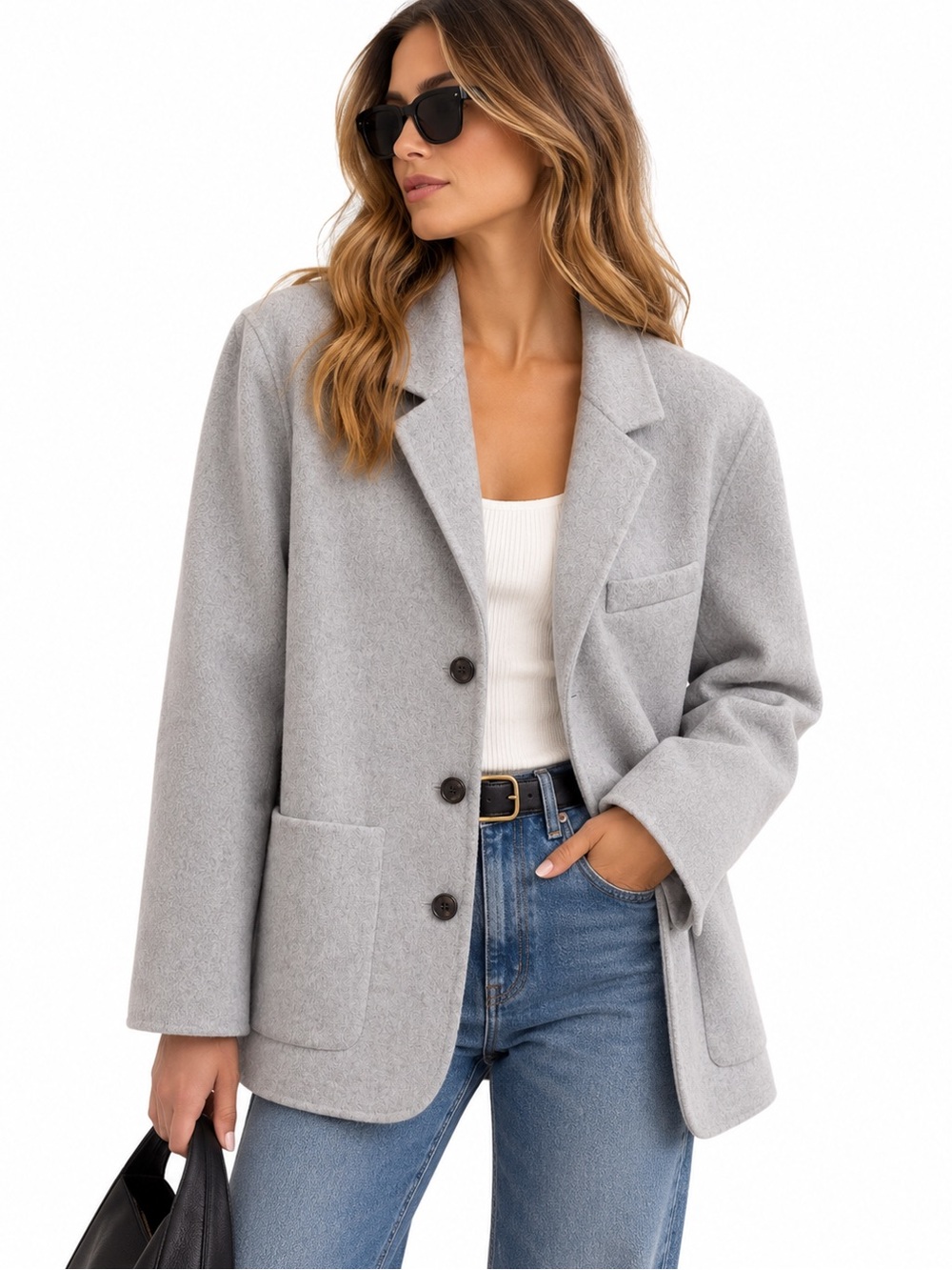 Theory Light Gray Oversized Wool Blazer Jacket